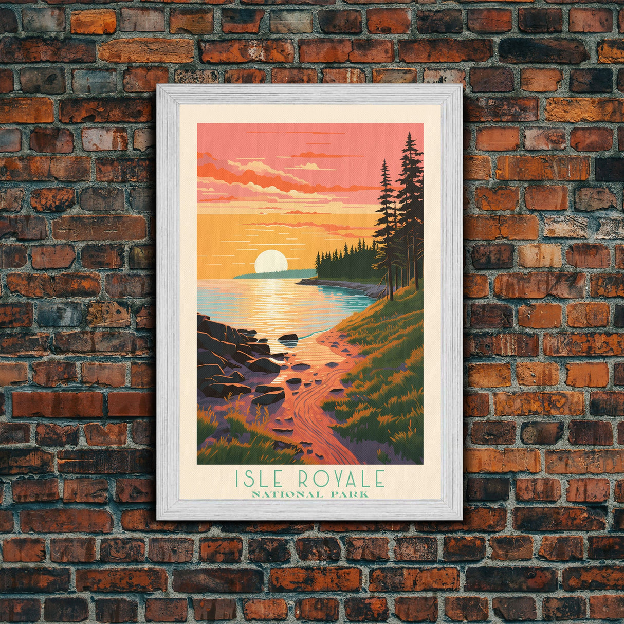 Isle Royale National Park Travel Poster Art, Canvas Print Wall Art, Michigan Travel Art, Midcentury Modern Travel Decor, Wall Art