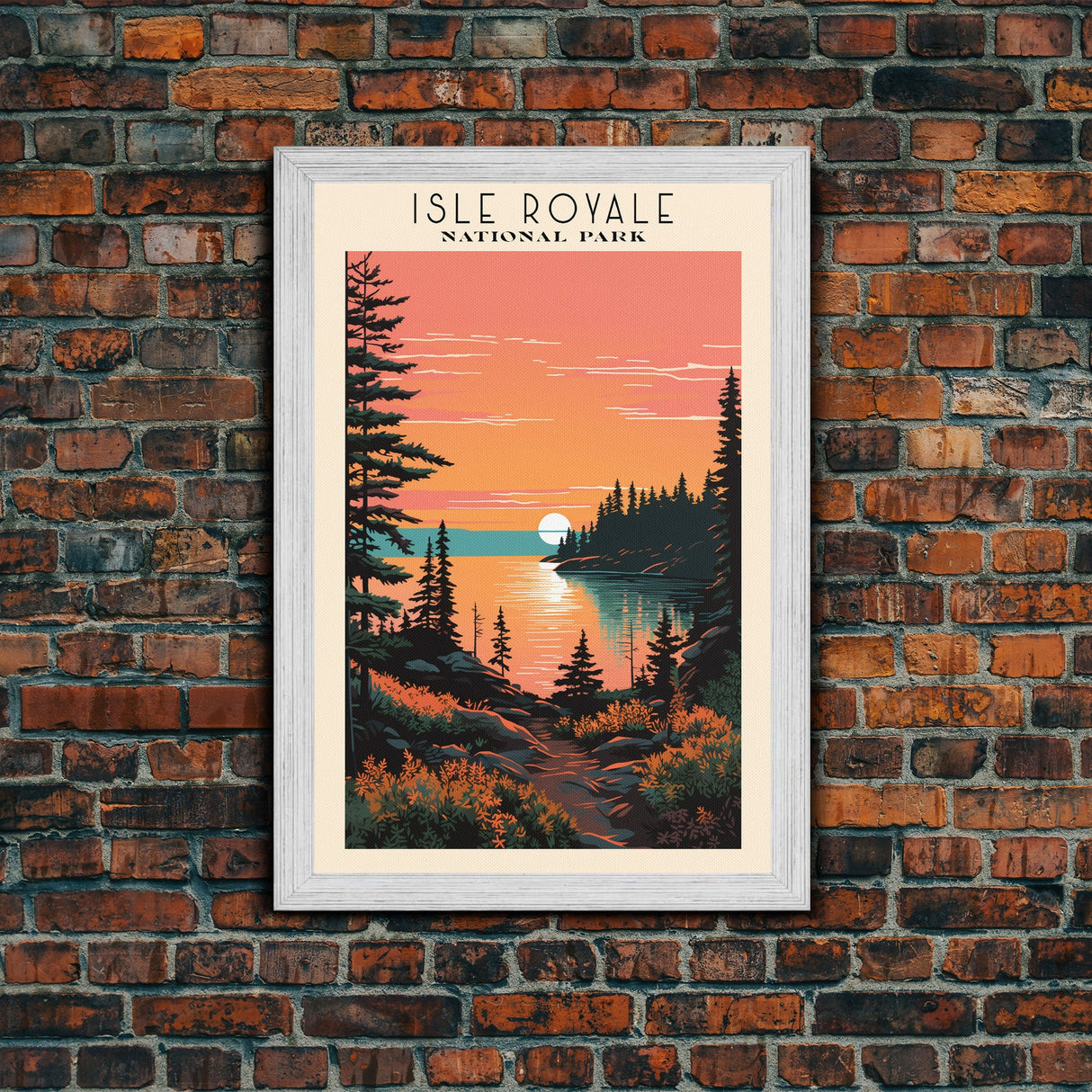 Isle Royale National Park Travel Poster Art, Canvas Print Wall Art, Michigan Travel Art, Midcentury Modern Travel Decor, Wall Art