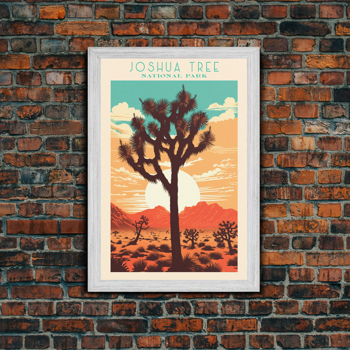 Joshua Tree National Park, California Travel Art, National Park Print, Minimalist Travel Art, Midcentury Modern Retro Style Landscape