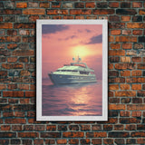 Yacht Art, Ocean Wall Art, Seascape, Sunset, Canvas Print, Wall Hanging, Portrait Art, Retirement Gifts, Beach House Wall Art, Travel Print