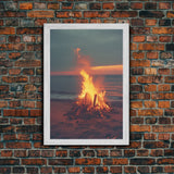 Beach Campfire Under The Stars, Photography Print, Framed Canvas Print, Beach House Decor, Coastal Decor, Beach Print, Beach Art