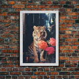 Portrait Of A Lion, 80s Photography, Framed Canvas Print, Photo Print, Animal Prints, Vaporwave Style Retro Art, Lion Wall Art