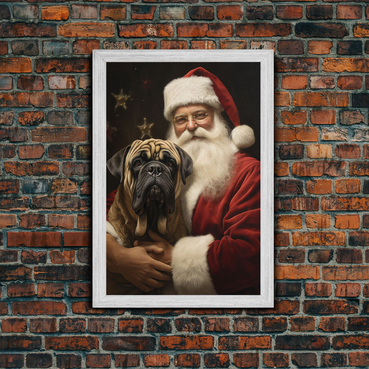 Santa and his English Mastiff, Framed Canvas Print, Christmas Wall Art, Xmas Art, Christmas Art Print, Santa Decor