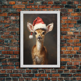 Cute Deer Wearing A Santa Hat, Christmas Decor, Woodland Animals, Christmas Wall Art, Winter Decor, Holiday Decor, Seasonal Decor