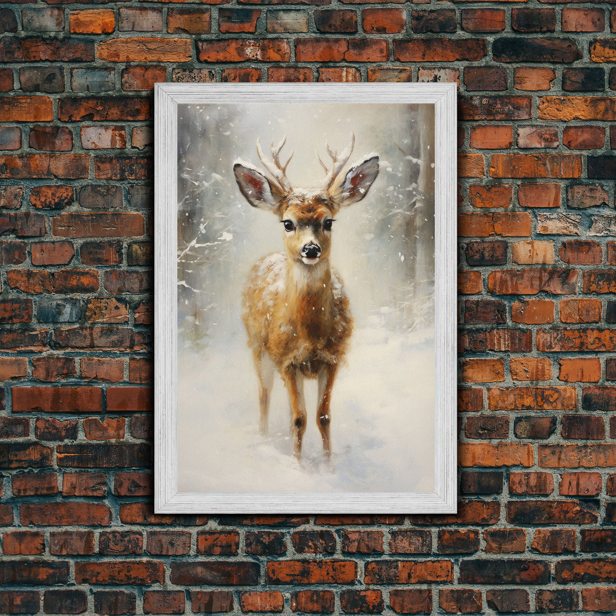 Cute Buck Wearing A Santa Hat, Christmas Decor, Woodland Animals, Christmas Wall Art, Winter Decor, Holiday Decor, Seasonal Decor, Cute Deer