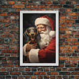 Santa and his Dachsund, Framed Canvas Print, Christmas Wall Art, Xmas Art, Christmas Art Print, Santa Decor