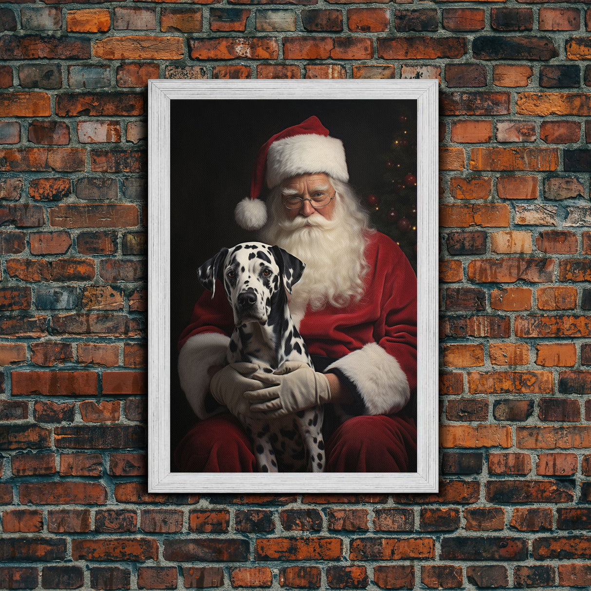 Santa and his Dalmation, Framed Canvas Print, Christmas Wall Art, Xmas Art, Christmas Art Print, Santa Decor