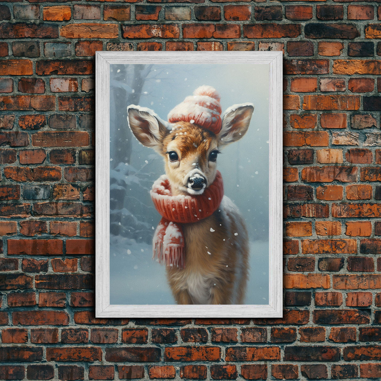 Cute Christmas Deer - Farmhouse Christmas Decor - Fawn Dressed For Christmas - Xmas Decor - Christmas Wall Art- Holiday Decorations