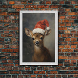 Cute Christmas Deer - Farmhouse Christmas Decor - Fawn Dressed For Christmas - Xmas Decor - Christmas Wall Art- Holiday Decorations