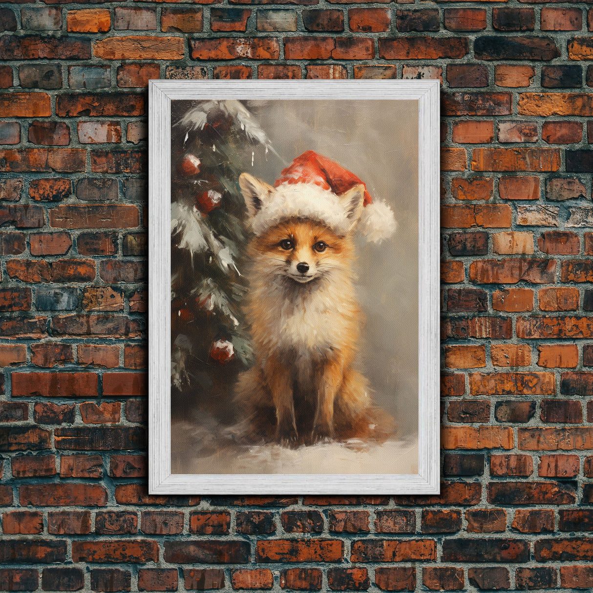 Cute Christmas Red Fox - Farmhouse Christmas Decor - Fawn Dressed For Christmas - Xmas Decor - Christmas Wall Art- Holiday Decorations