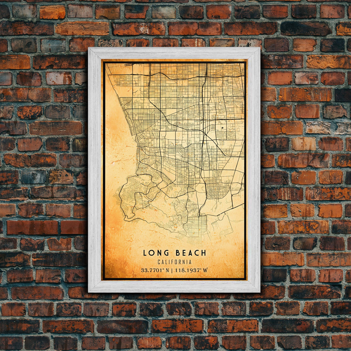 Old Map of Long Beach California, Distressed Vintage Map | Vintage Poster Wall Art Print | Wall Map Print | Old Map Print, Framed Canvas Map