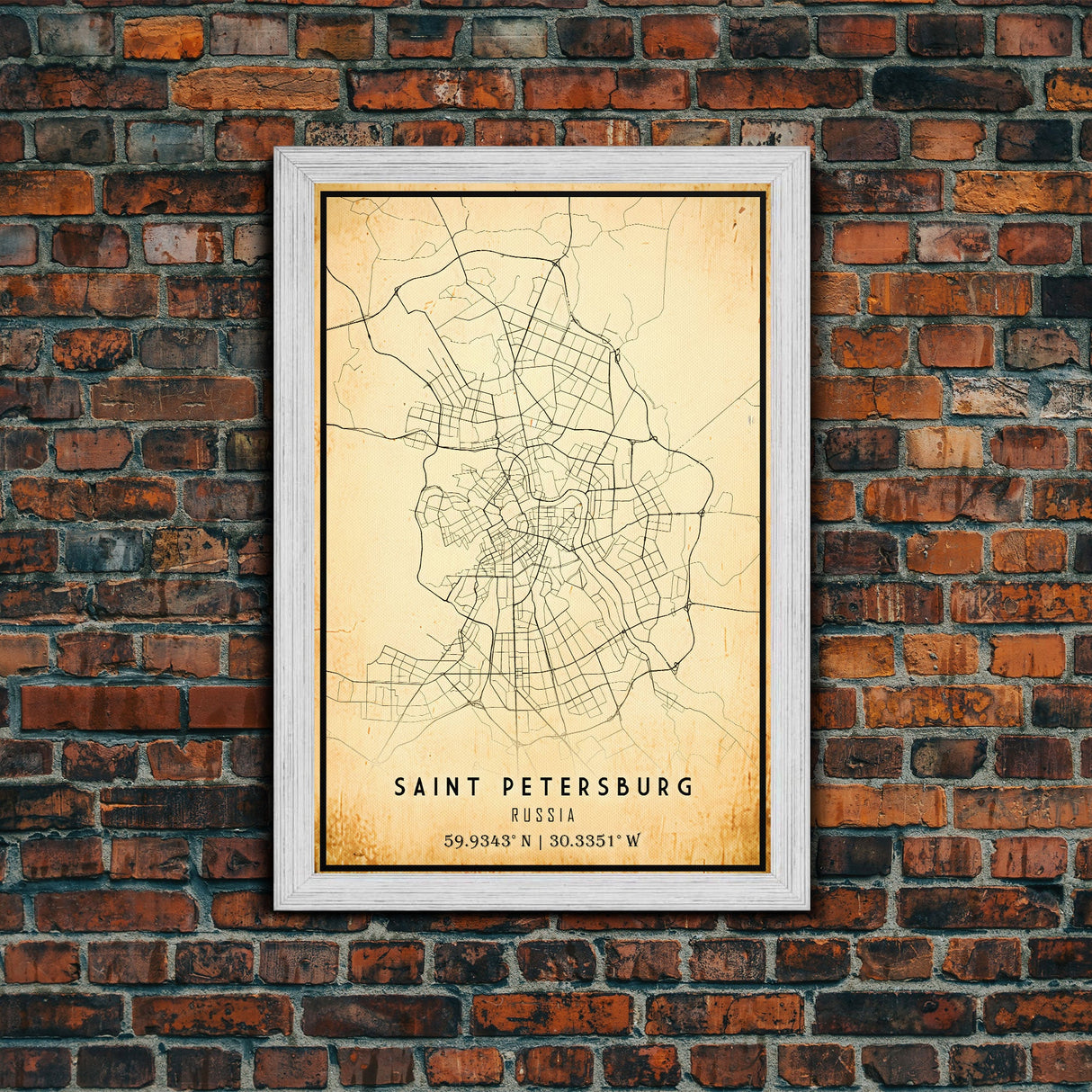 Saint Petersburg map print poster or framed canvas, St. Petersburg Russia map print canvas, city map print poster canvas, Vintage Travel Art