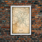 Vintage Milan Italy map print poster or framed canvas, Milan map print poster canvas, Milan city map print poster canvas, Travel Art