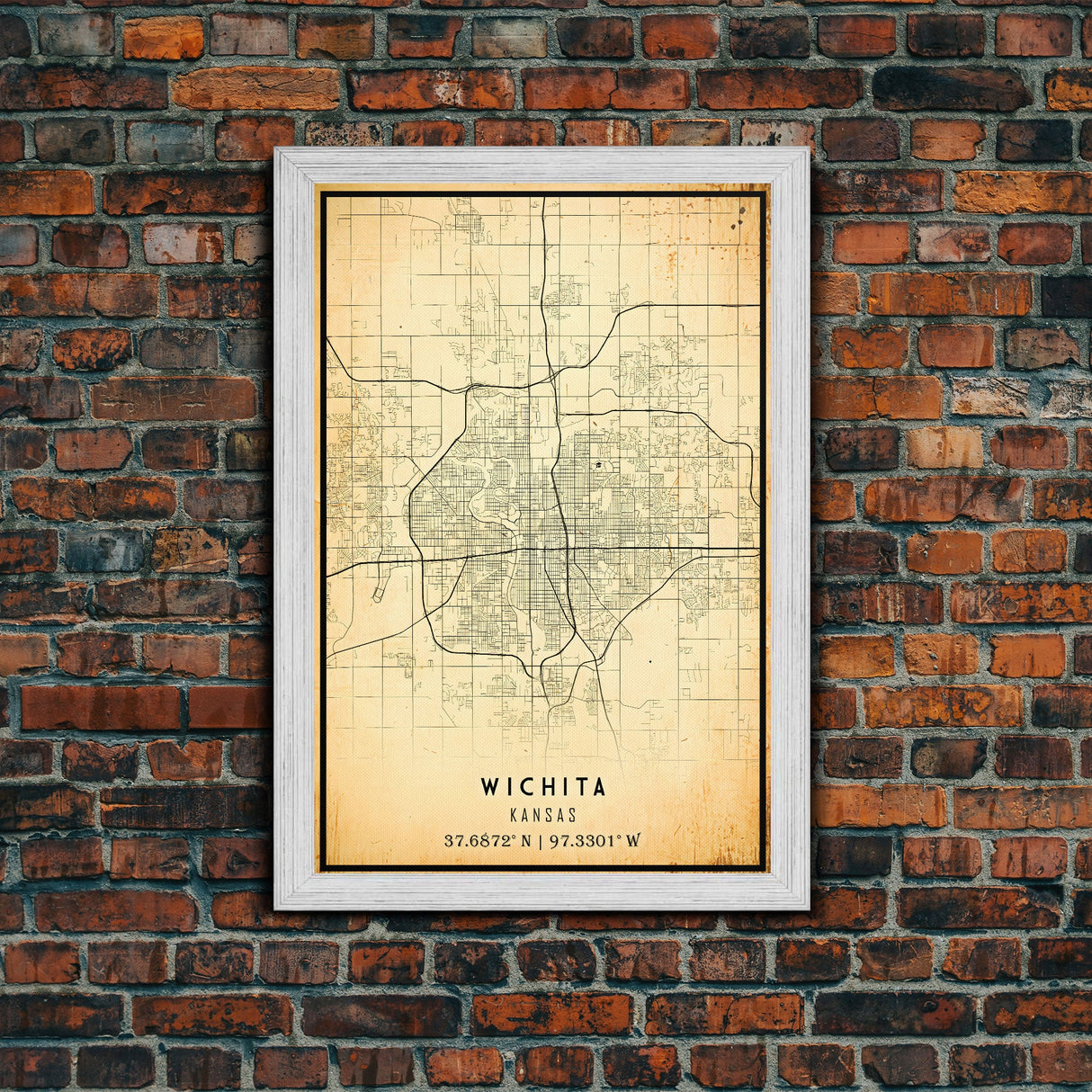 Vintage Wichita Kansas map print poster or framed canvas, Wichita map print poster canvas, Wichita city map print poster canvas, Travel Art