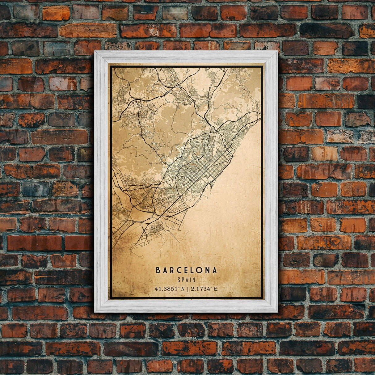 Barcelona Spain map print poster or framed canvas, Barcelona map print poster canvas, Spain city map print poster canvas, Vintage Travel Art