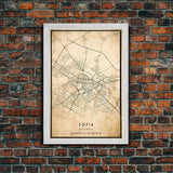 Sofia Bulgaria map print poster or framed canvas, Sofia map print poster canvas, Sofia city map print poster canvas, Vintage Travel Art