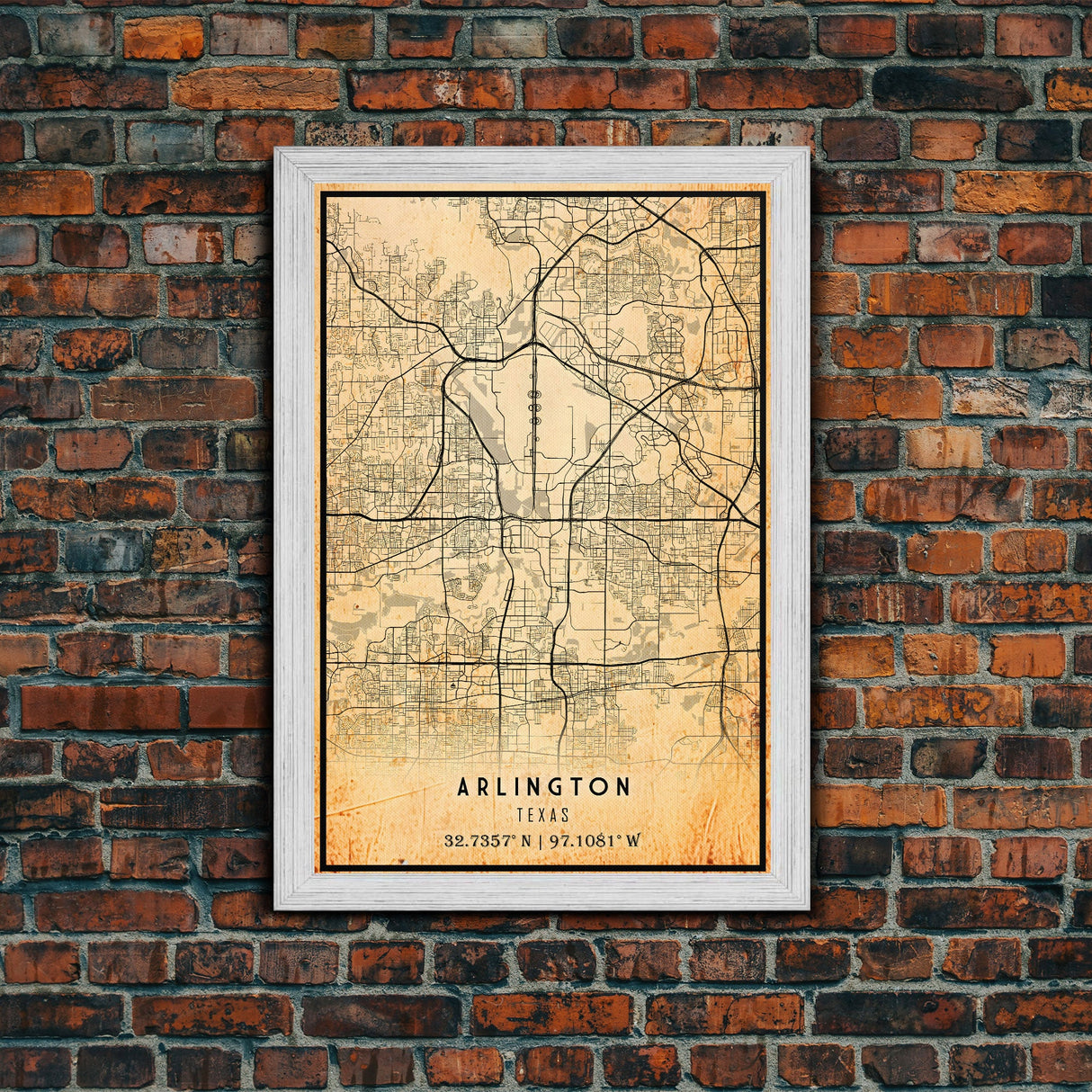 Arlington Texas map print poster or framed canvas, Arlington map print poster canvas, Texas city map print poster canvas, Vintage Travel Art