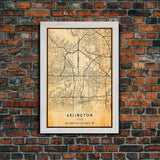 Arlington Texas map print poster or framed canvas, Arlington map print poster canvas, Texas city map print poster canvas, Vintage Travel Art