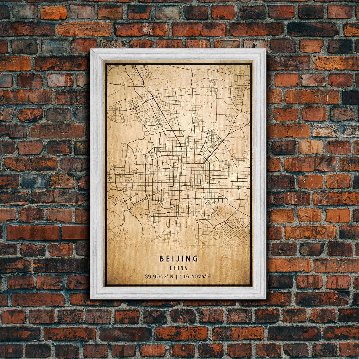 Beijing China map print poster or framed canvas, Beijing map print poster canvas, Beijing city map print poster canvas, Vintage Travel Art