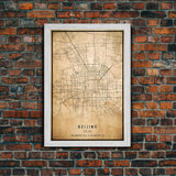 Beijing China map print poster or framed canvas, Beijing map print poster canvas, Beijing city map print poster canvas, Vintage Travel Art