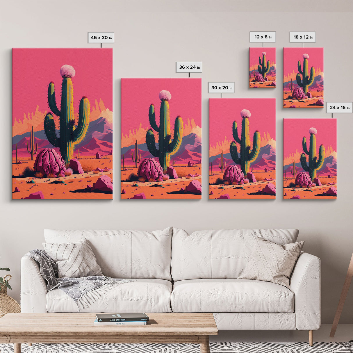 Mexico Cactus Art, Synthwave Pink Art, Framed Canvas Print, Southwest Saguaro Cactus Succulent Art, Western Decor