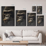 Smoking Gorilla canvas framed wall art, Gorilla Smoking print, Animal Print, Monkey Canvas print, Wall Decor