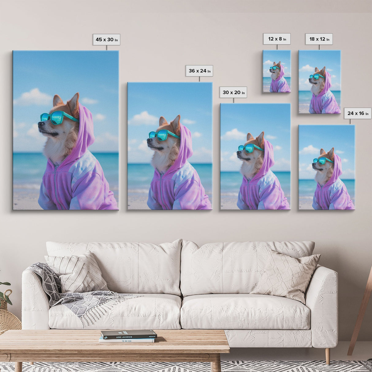 Corgi In Purple Hoodie Sunglasses Wall Print, Beach Art, Dog Print, Dog Portrait, Framed Wall Art, Framed Canvas, Wall Print, Wall Canvas