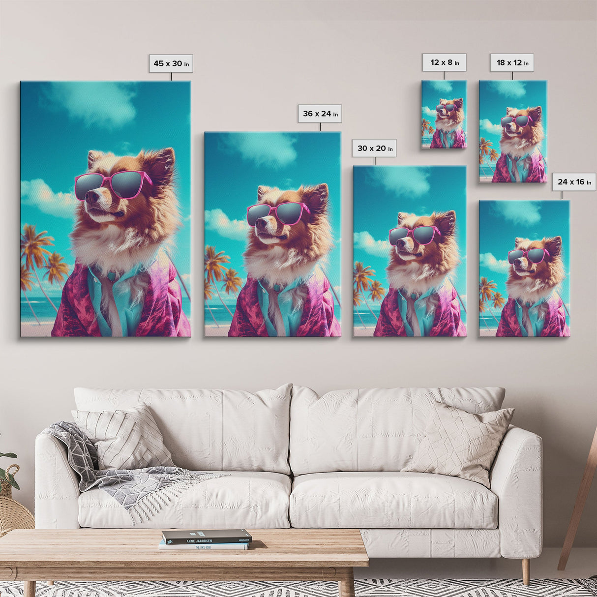 Pomeranian In Pink Shirt Sunglasses Wall Print, Beach Art, Dog Print, Dog Portrait, Framed Wall Art, Framed Canvas, Wall Print, Wall Canvas