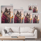 Siberian Husky In Pink Jacket Sunglasses Wall Print, Beach, Dog Print, Dog Portrait, Framed Wall Art, Framed Canvas, Wall Print, Wall Canvas