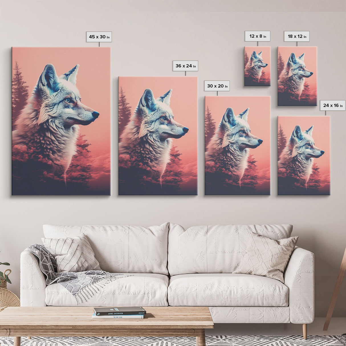 White Wolf Wall Print, Animal Art Print, Animal Portrait, Pink Art, Wildlife Art, Framed Wall Art, Framed Canvas, Wall Print, Wall Canvas