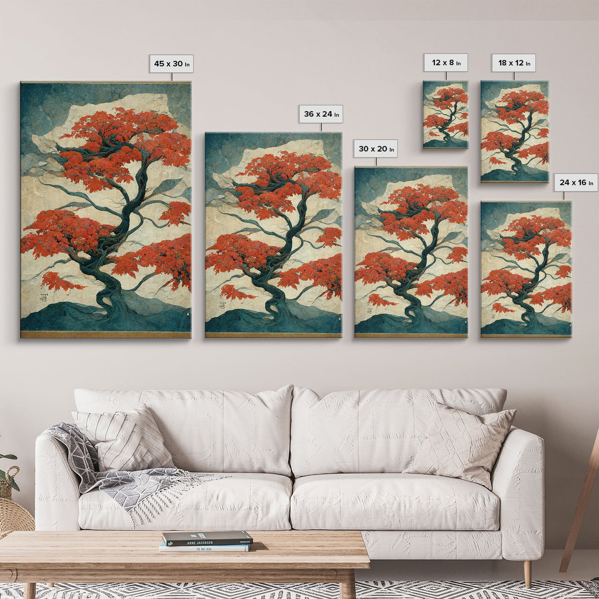 Japanese Maple Tree, Japanese Style Art, Canvas Print, Abstract Tree Art, Ready To Hang Wall Art