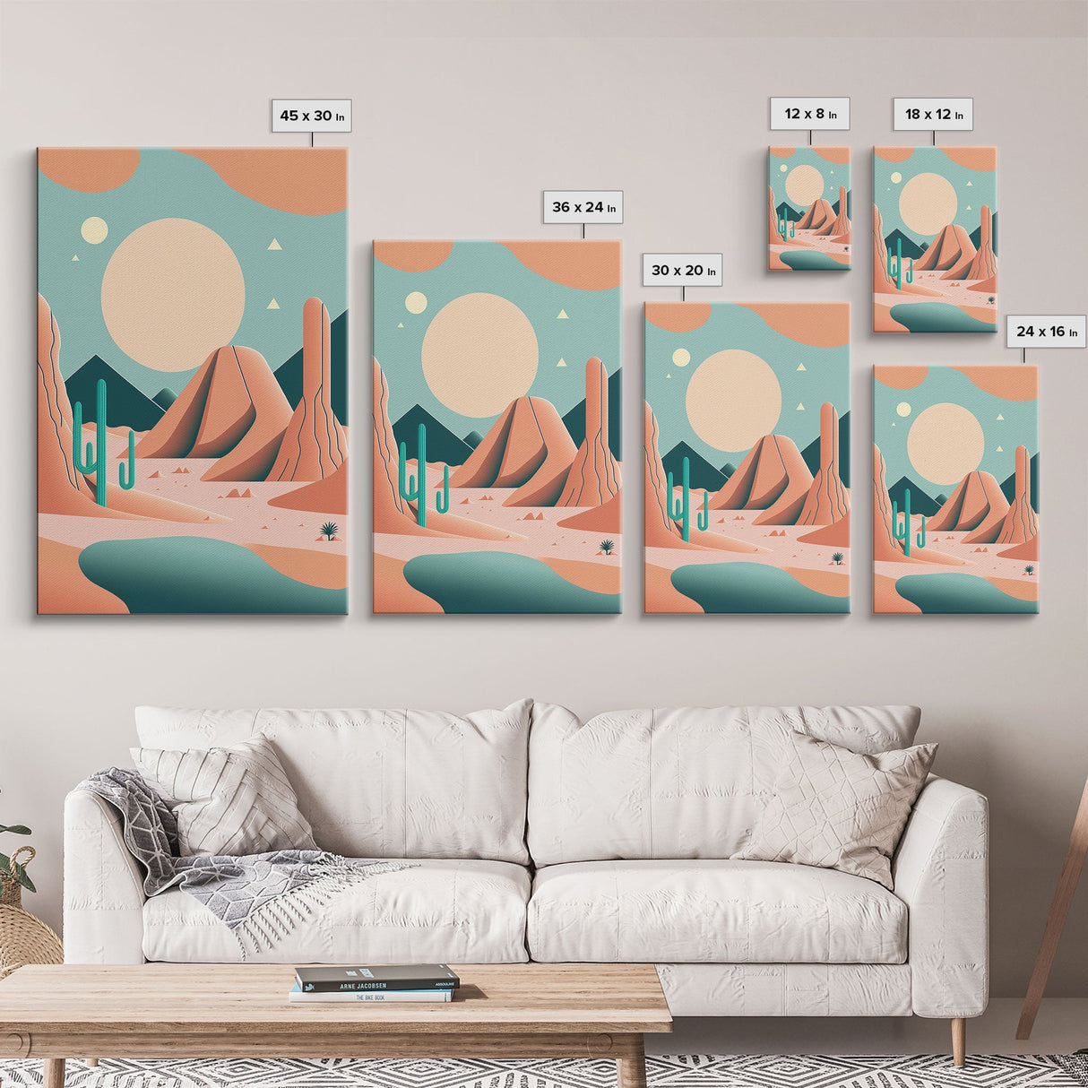 Scandinavian Inspired Midwestern Pop Art, Minimalist Boho Style Desert Landscape, Framed Canvas Print, Western Abstract Art