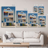 Whimsical Beach House Art, Framed Canvas Print, Cute Retro Beach House Painting, Wall Art