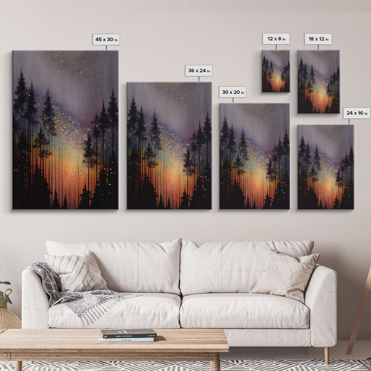 Abstract Pine Canvas Print of Oil Painting, Large Original Textured Fall Pine Forest Painting Contemporary Living Room Wall Art Decor