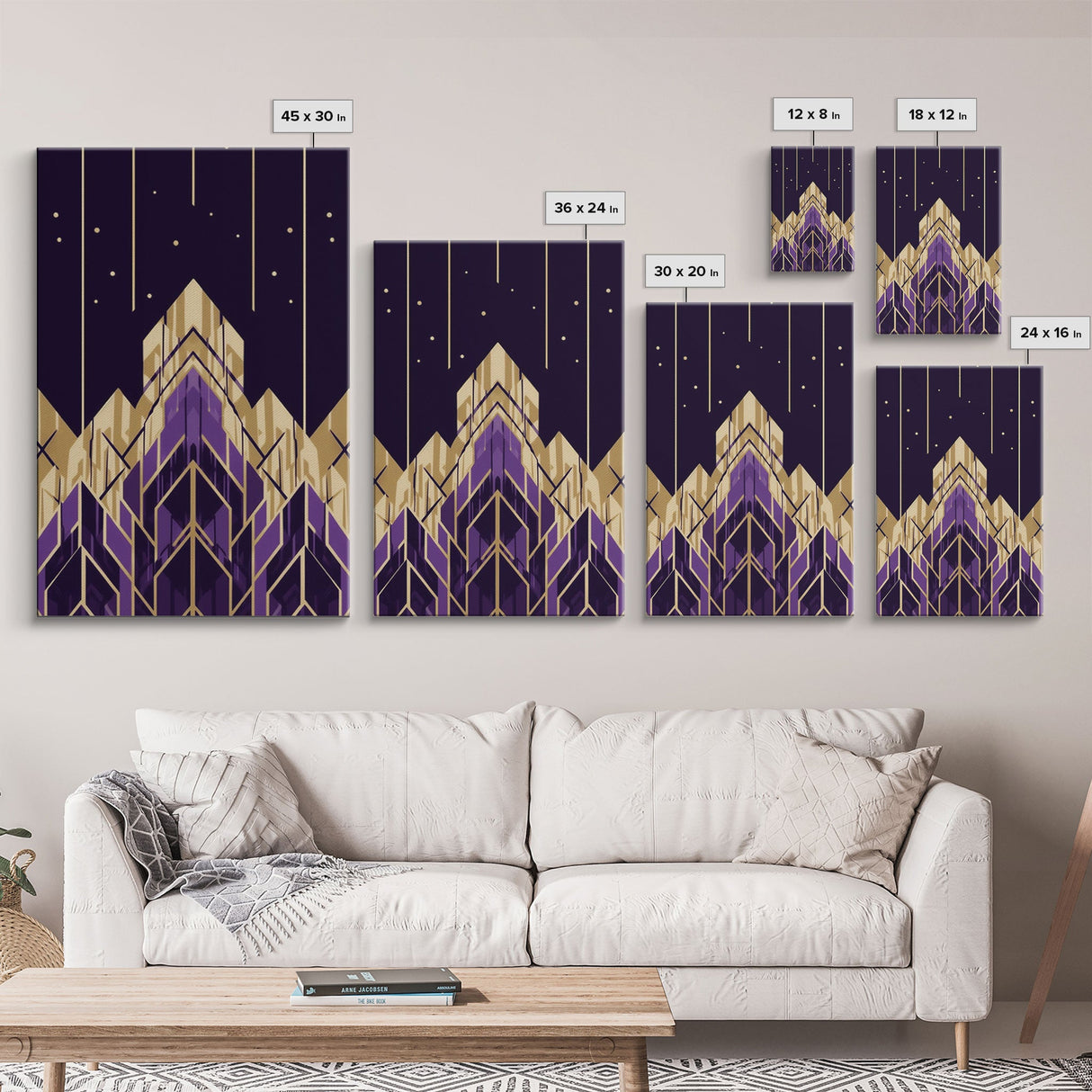 Art Deco Pattern Wall art, Framed Canvas Print, Art Deco, Gold & purple art, Canvas art, Abstract art, Office decor, Original painting