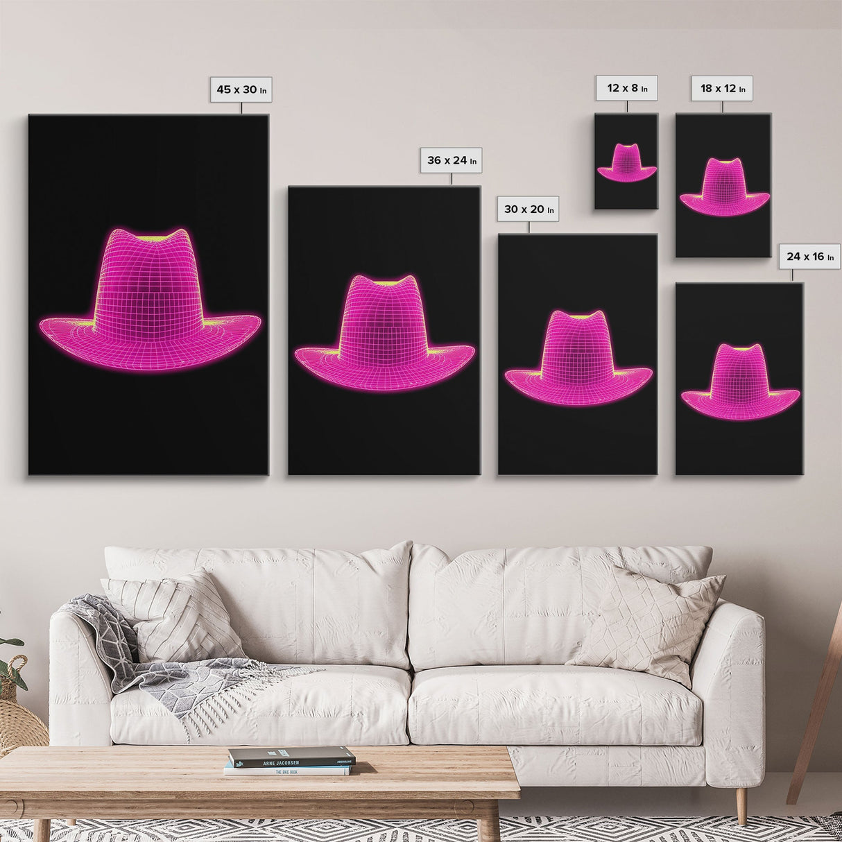 Pink Cowboy Hat Wall Decor, Cowgirl Hat Art Print, Western Art, 3D Art, Minimalist Print, Wall Decor, Canvas Print, Wall Art, Framed Canvas