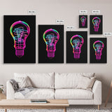 3D Light Bulb Wall Art, Neon Lights Art, Vibrant Art, Minimalist Print, Wall Decor, Canvas Print, Wall Art, Framed Canvas