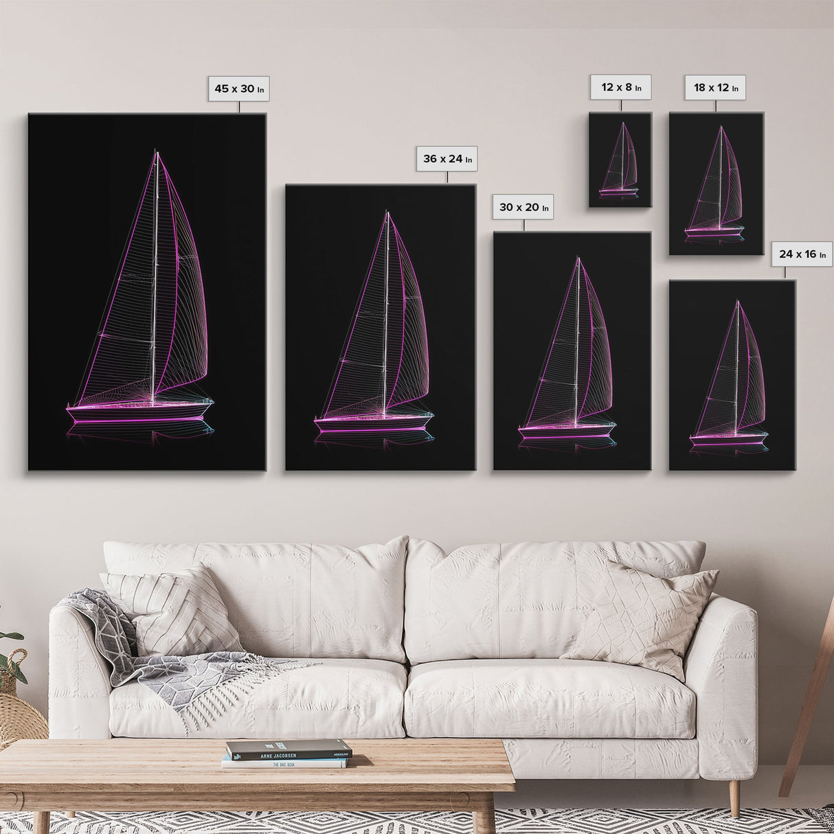 Synthwave Sail Boat Wall Decor, Ocean Art Print, 3D Art, Purple, Minimalist Print, Wall Decor, Canvas Print, Wall Art, Framed Canvas