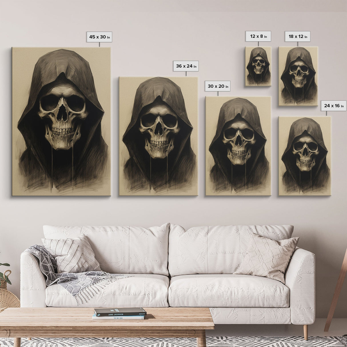 Cool Halloween Decor, Portrait Of The Grim Reaper, Spooky Halloween Art, Framed Canvas Print, Halloween Canvas Art