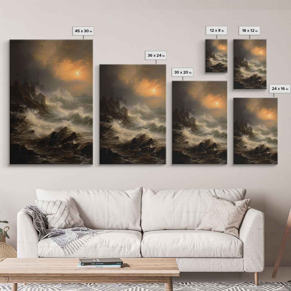 Ocean Waves Art, Sunset Wall Art, Nautical Art Print, Seascape Wall Art, Canvas Print, Wall Art, Vertical Art, Apartment Wall Decor, Prints