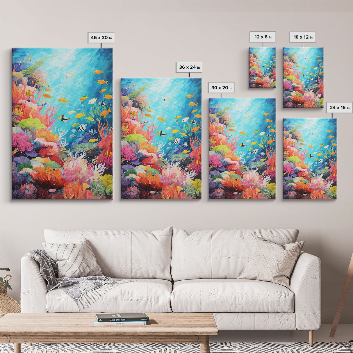 Nautical Nursery Art, Under The Sea, Coral Wall Art, Canvas Print, Wall Art, Vertical Art, Teacher Gift, Home Art, Ocean Nursery Art