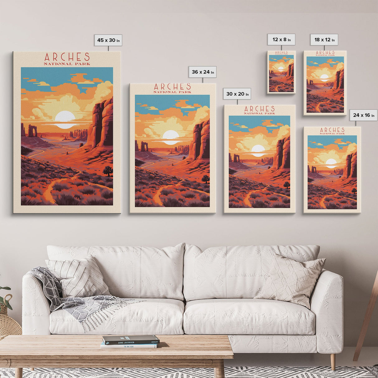 Arches National Park, Framed Wall Art Canvas Print, Travel Poster, Utah Travel Art, Roadtrip Decor, Cool Wall Art, Retro State Park Art