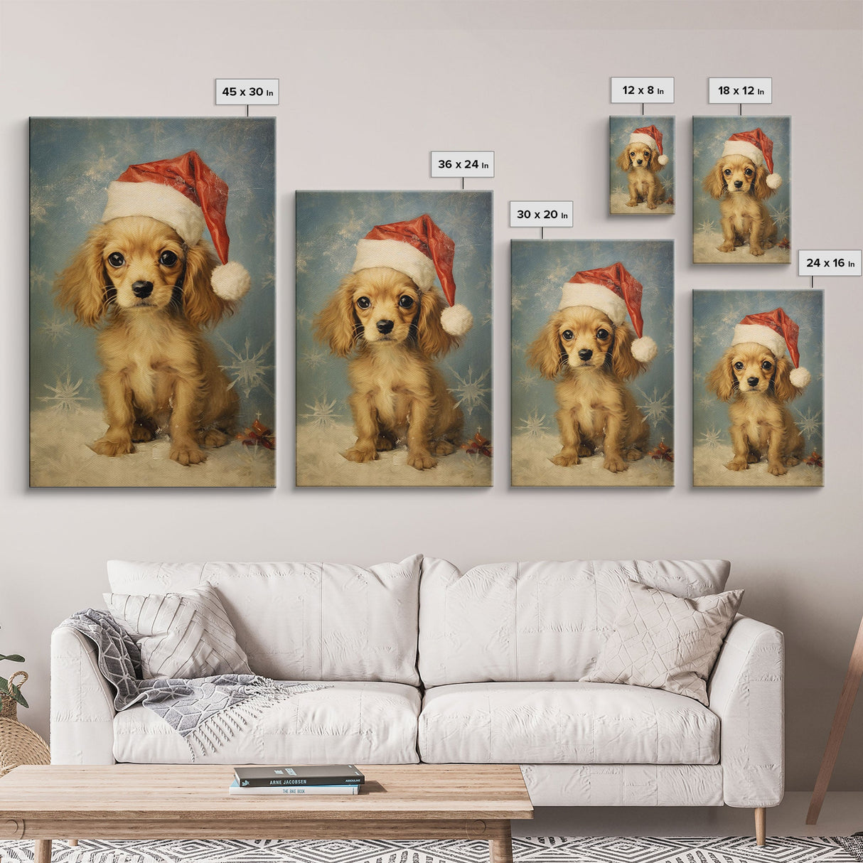 Cocker Spaniel Puppy In A Santa Hat, Framed Canvas Print, Christmas Decor, Holiday Decor, Seasonal Wall Decor, Farmhouse Christmas