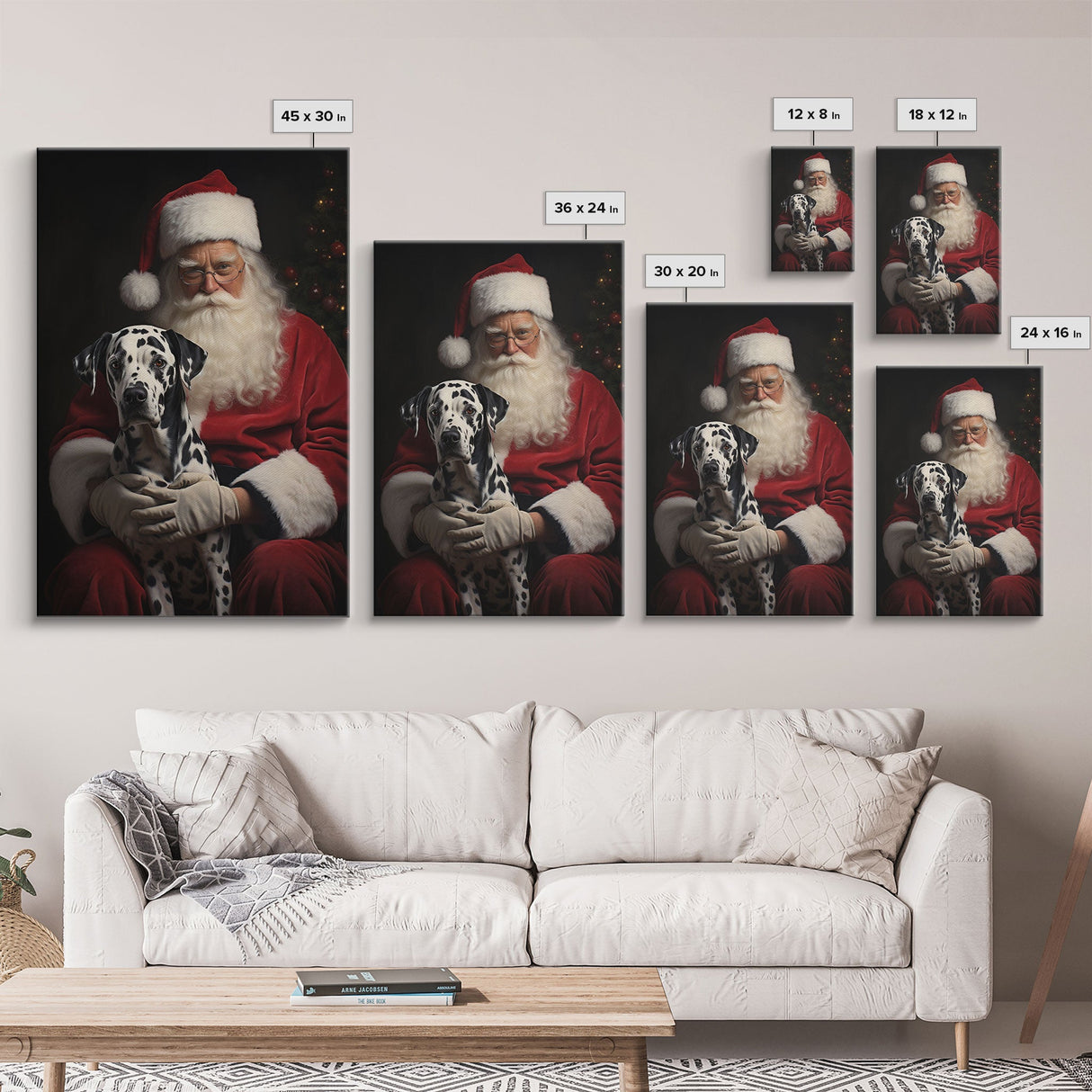 Santa and his Dalmation, Framed Canvas Print, Christmas Wall Art, Xmas Art, Christmas Art Print, Santa Decor