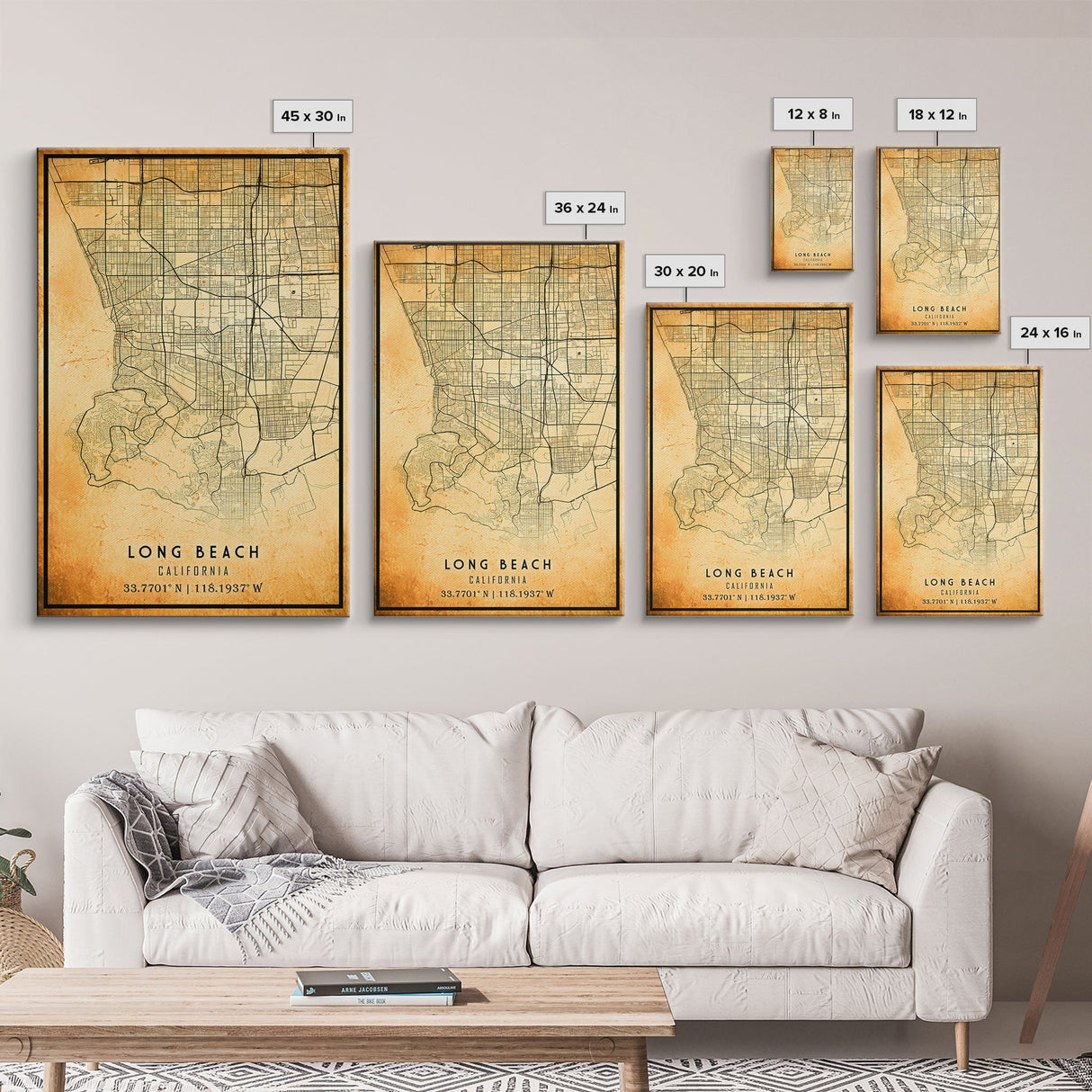 Old Map of Long Beach California, Distressed Vintage Map | Vintage Poster Wall Art Print | Wall Map Print | Old Map Print, Framed Canvas Map