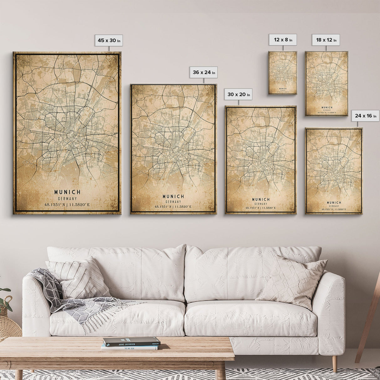 Munich map print poster or framed canvas, Munich Germany map print poster canvas, Munich city map print poster canvas, Vintage Travel Art