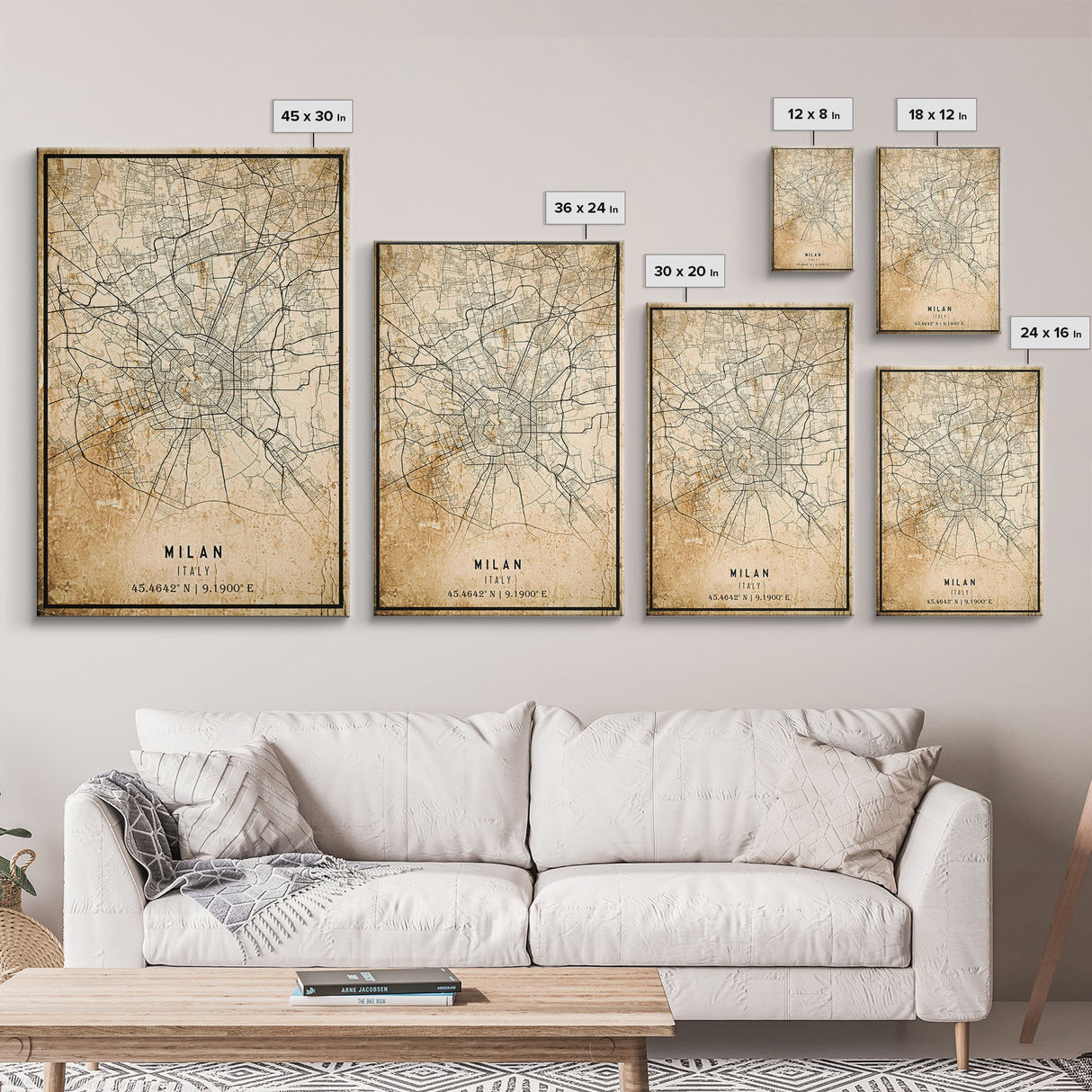 Vintage Milan Italy map print poster or framed canvas, Milan map print poster canvas, Milan city map print poster canvas, Travel Art