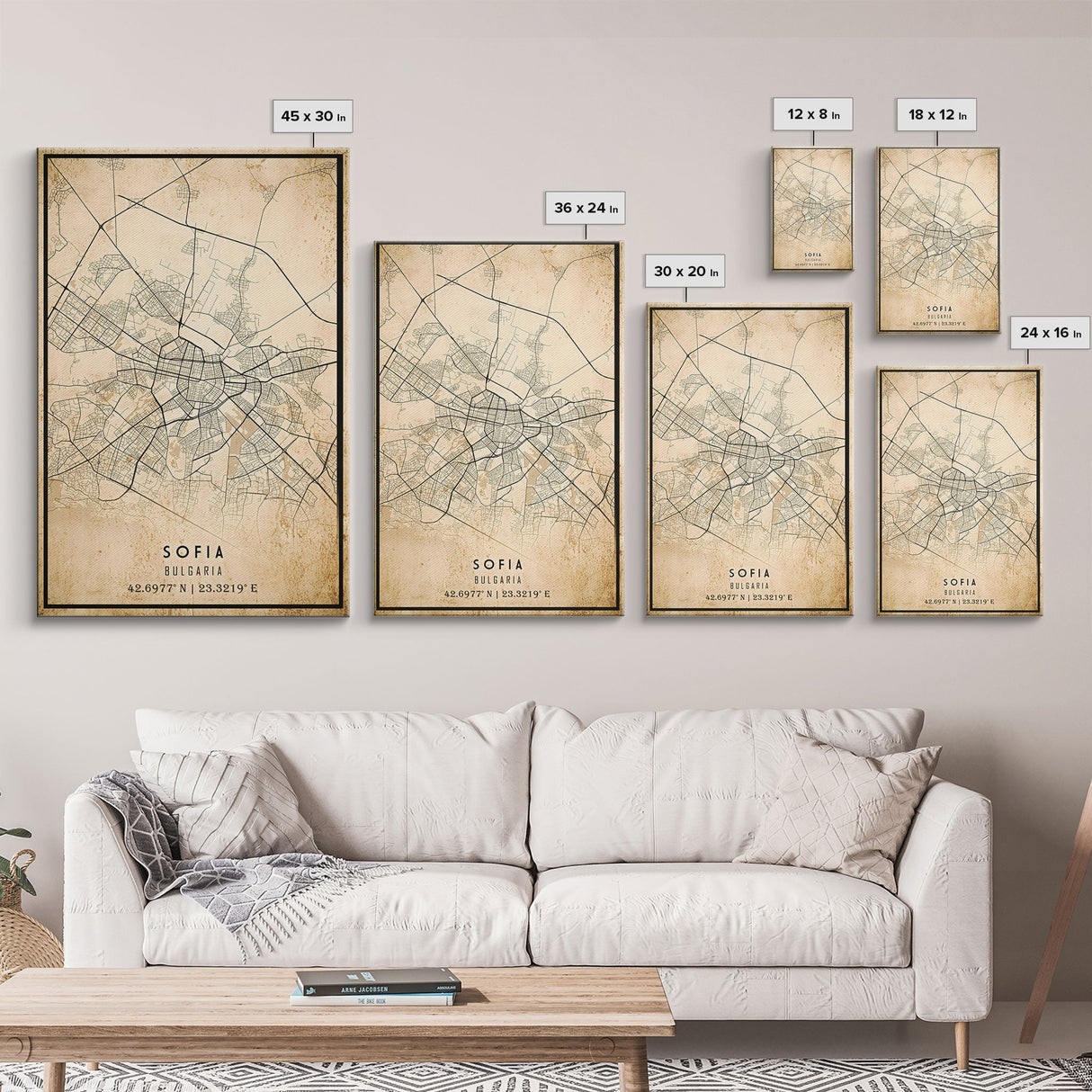 Sofia Bulgaria map print poster or framed canvas, Sofia map print poster canvas, Sofia city map print poster canvas, Vintage Travel Art