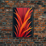 Red Ferns On A Black Background, Abstract Art, Framed Canvas Print, Ready To Hang Framed Wall Art, Living Room Wall Hanging