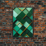 Emerald Green Geometric Abstract Art, Framed Canvas Print, Ready To Hang Framed Wall Art, Living Room Wall Hanging